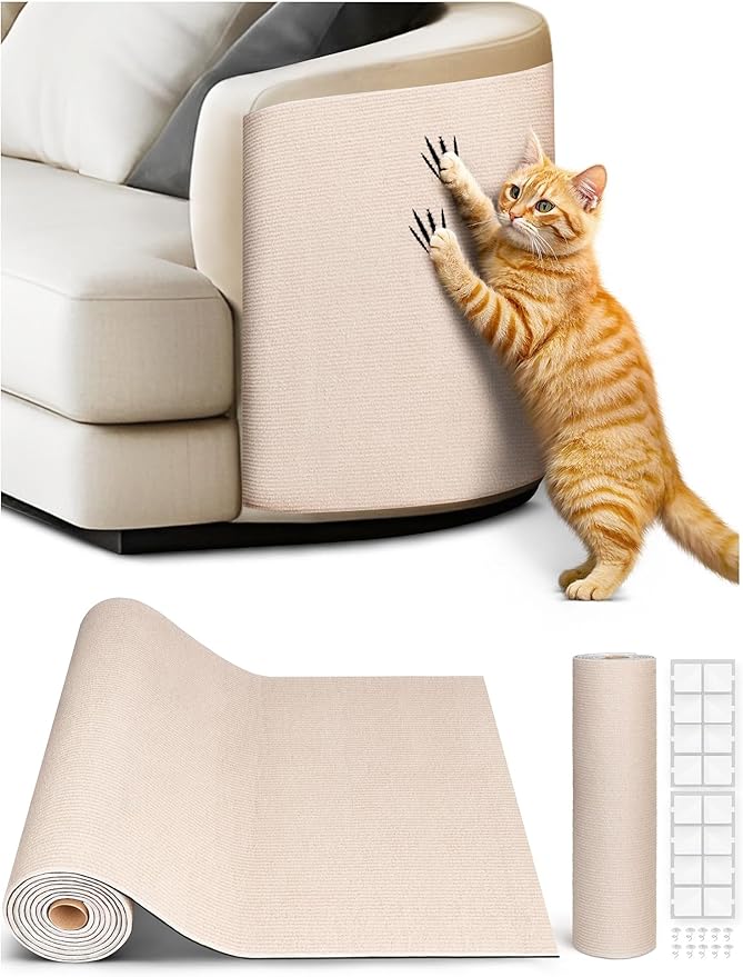 2PCS 39.4"x15.8" Cat Scratch Mat, Trimmable Self-Adhesive Carpet, DIY Climb Cat Scratcher for Furniture Couch or Wall Protector, Covering Cat Scratching Post Replacement Pads (Beige)