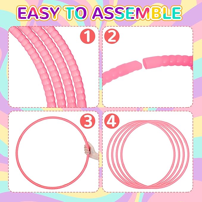 Shappy 6 Pcs Exercise Hoop Detachable Adjustable Plastic Toy Playground Toys Colored Hoop Circles for Teens Games Gymnastics Dog Agility Equipment Party Decor