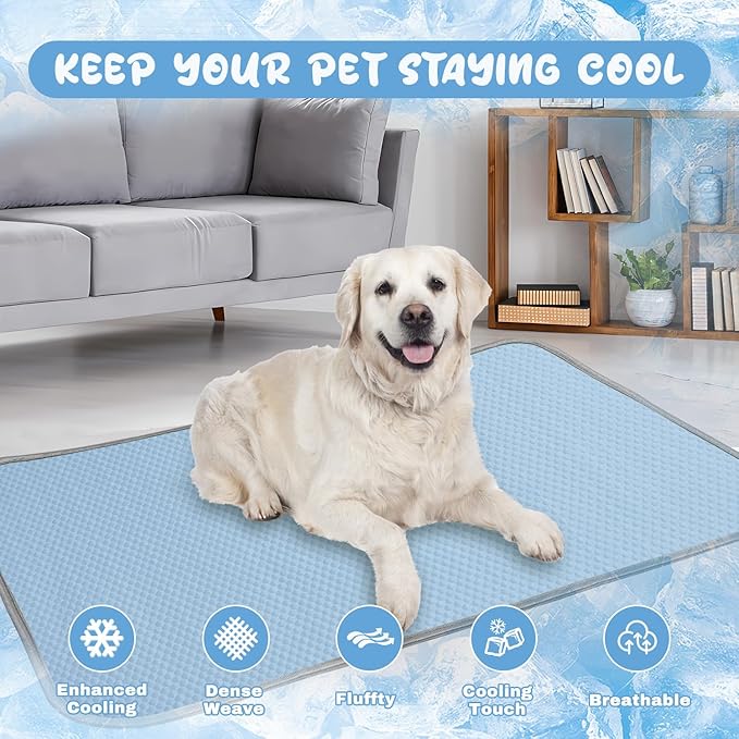 Summer Dog Cooling Mat Washable Ice Silk Self Cool Pad for Small Medium Large Dogs and Cats, Pet Sleeping Pad for Crate, Bed, Indoor & Outdoor Floor, Car Seats