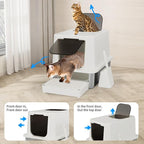 RIZZARI Stainless Steel Cat Box: Beige Leak-Proof Large Enclosed Litter Pan Indoor Odorless Tray for Multiple Cats - Teflon Non-Stick Coating - for Cats Under 20 lbs - Ideal for Laundry Room Balcony