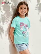 PATPAT Girls Crewneck Short Sleeve Graphic Tees Animal Print Shirts Cute Summer Outfits 5-12 Years