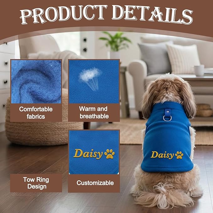 Custom Dog Fleece Sweatshirt with Embroidered Name Personalized Soft Winter Clothes for Small Medium Large Dogs Warm Pet Coat for Dogs Cats Girl Boy Christmas Birthday Gifts