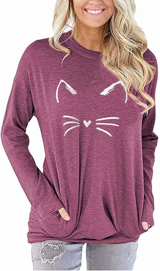 Akihoo Womens Casual Long Sleeve Tunic Tops Crew Neck Shirt Blouses
