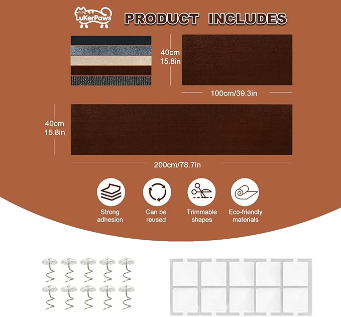 Cat Scratch Mat, Self-Adhesive Trimmable cat Scratch Furniture Protector for Couch, cat Scratch pad，cat Tree，DIY Climbing Carpet for Cat Tower Replacement Pads (Black, 78.7" x 15.8")