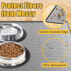 51.2"x25.6"(130cm×65cm) Largest Dog Food Mat, XXXXL Silicone Dog and Cat Mat for Food and Water Bowls, Thinken Waterproof Non-Slip XXXL Pet Feeding Mat for Floors, Dark Blue