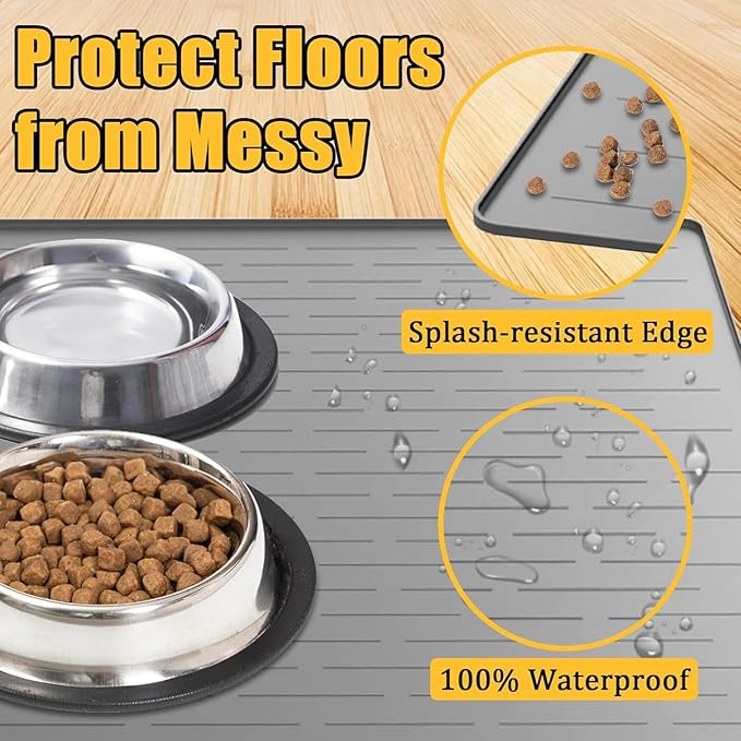 51.2"x25.6"(130cm×65cm) Largest Dog Food Mat, XXXXL Silicone Dog and Cat Mat for Food and Water Bowls, Thinken Waterproof Non-Slip XXXL Pet Feeding Mat for Floors, Dark Blue