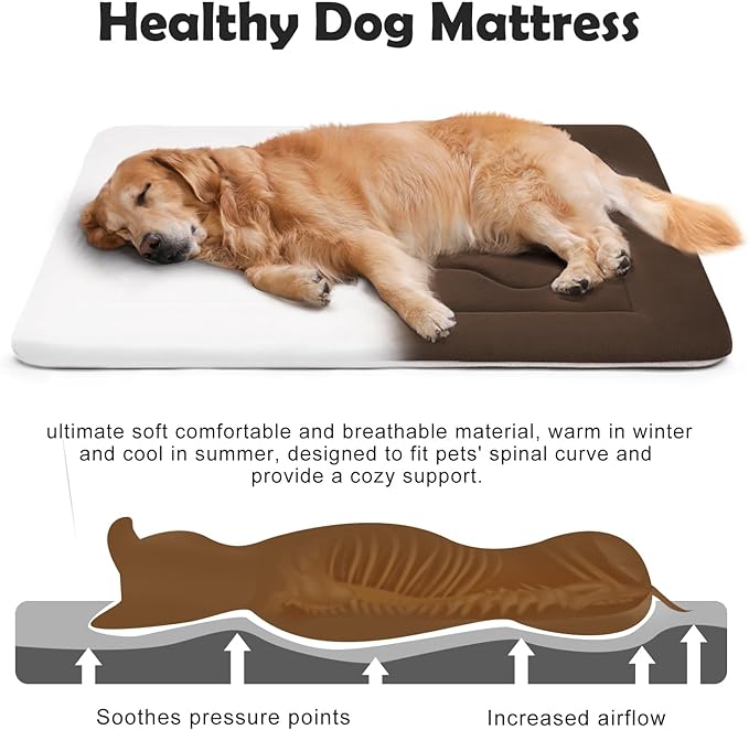 JoicyCo Extra Large Dog Bed Soft Dog Crate Pad Mat, 48 in Non-Slip Bottom Washable Dog Sleeping Mattress Pet Beds Cat Bed Kennel Pad, Dark Brown