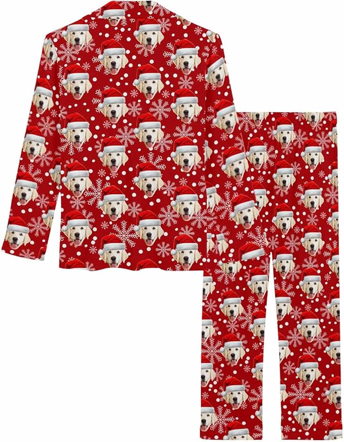 MyPupSocks Custom Face Pajamas for Women Set, Personalized Photo Long Sleepwear XS-XXL