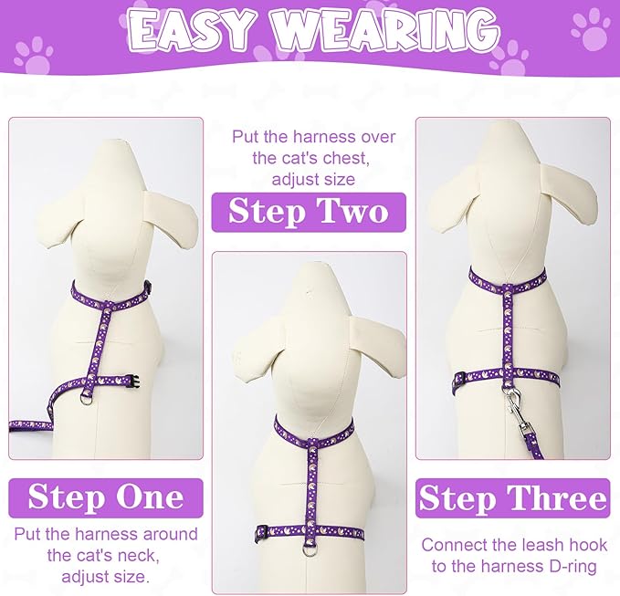 2 Pack Cat Harness and Leash with Collar Set, Escape Proof Cat Harness Adjustable Kitten Harness Glow in The Dark for Small Medium Cats