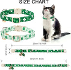 Cat Collar,2Pack St.Patrick's Day Cat Collars Cute Breakaway Kitty Collars,Spring Green Shamrock Cat Collar with Bell, Lucky Clover Kitten Collars with Safety Buckle for Girl & Boy Cats