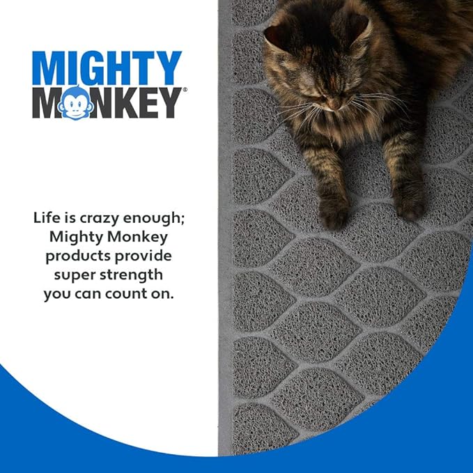 MIGHTY MONKEY Waterproof BPA Free Cat Litter Box Trapping Mat, Easy Clean Floors, Textured Backing, Soft on Sensitive Kitty Paws, Cats Accessories, Less Waste, Stays in Place, 35x23, Slate Gray