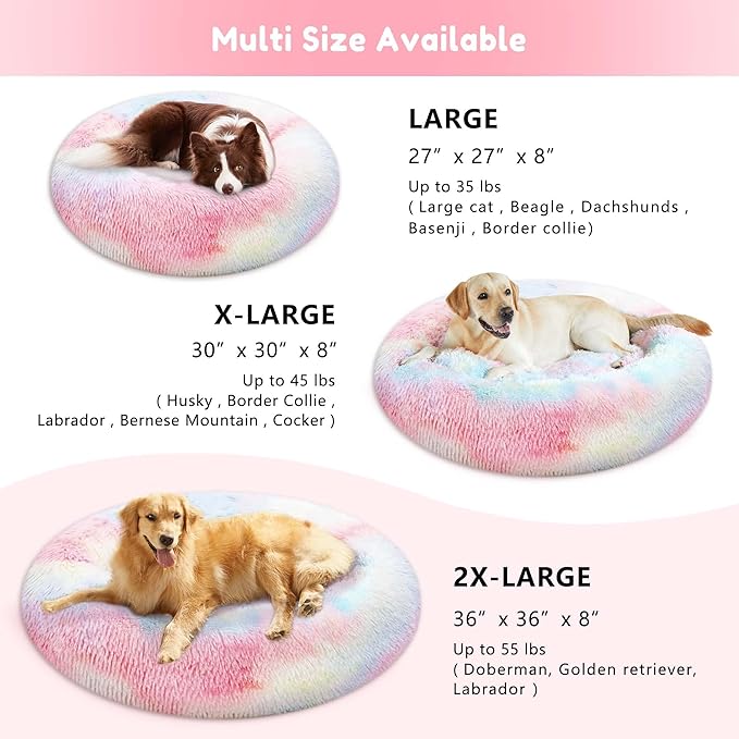WESTERN HOME WH Calming Dog & Cat Donut Cuddler, Anti-Anxiety Warming Cozy Soft Round Bed, Fluffy Faux Fur Plush Cushion for Small Medium Dogs and Cats