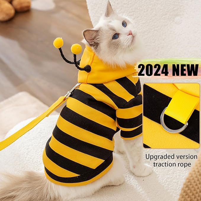 DENTRUN Sphynx Hairless Cats Costume Funny Bee Warm Winter Sweater Cute Pullover Kitten Shirts Breathable Cat Leisure Wear Turtleneck Vest Adorable Cat's Clothes Jacket Pajamas Jumpsuit, S