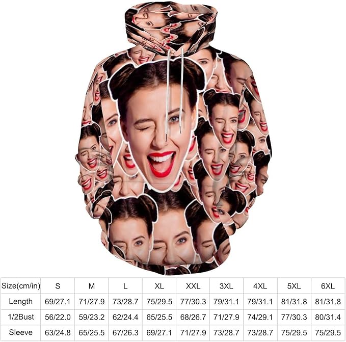 Artsadd Custom Face Unisex athletic Pockets Sweatshirt Loose Hoodie Custom Christmas Long Sleeve Sweatshirt Hooded Pullover