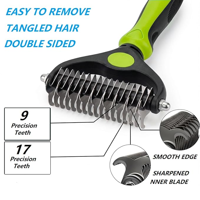 4PCS Self Cleaning Slicker Brush, Pet Grooming Rake, Bath Brush & Massage Brush for Short/Long Haired Dogs, Cats & Horses, Pet Grooming Deshedding Tools - Pet Supplies (Green Black)