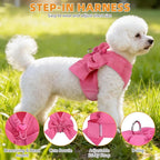 KOOLTAIL Small Dog Harness and Leash Set, Cute Puppy Vest Harnesses with Bowtie for Girl Outfit, Step in No Pull Soft Mesh Padded Adjustable Pet Harness for Extra-Samll Medium Dogs Cats XS-M, Pink S