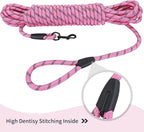 Long Dog Leash for Training 20Ft-Reflective Nylon Rope with Swivel Hook-Recall Agility Lead for Large Small Medium Dogs Outside Walking Hiking-Pink