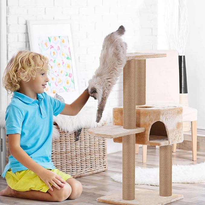 4 PCS M8 Cat Scratching Post Replacement, 15.7 x 3.1 Inches Cat Tree Replacement Post-Natural Jute Pole for Indoor Cats with M8 Screws, for Kitten Tree Tower Spare Cat Furniture Accessories