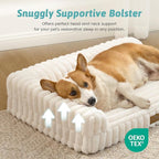 Cute Dog Bed, Faux Rabbit Fur Orthopedic Foam Dog Bed with Sides, Removable Washable Cover & Waterproof Lining, Comfortable Pet Couch for Medium Dogs, Cream (36" L x 27" W x 6.5" Th)