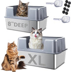 2 Pack Stainless Steel Cat Litter Box with Lid, 23.7" L x 15.8" W x 13.8" H XL Metal Litter Tray for Big Cats, High Sided Enclosure, Non-Sticky, Anti Urine Leakage, Easy Cleaning