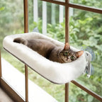 Cordless Cat Window Perch, Foldable Cat Window Hammock, 4 Strong Suction Cups, Solid Metal Frame, Patented Hook Design (Cushion White L)