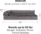 Furhaven Cooling Gel Dog Bed for Medium/Small Dogs w/ Removable Bolsters & Washable Cover, For Dogs Up to 35 lbs - Plush & Velvet L Shaped Chaise - Platinum Gray, Medium