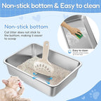 LIHONG Stainless Steel Cat Litter Box,Large Metal Litter Box for Small Large Cats Kitty Rabbits,No Smell,Non Stick,Easy to Clean(20" Lx14 Wx4 H,L)