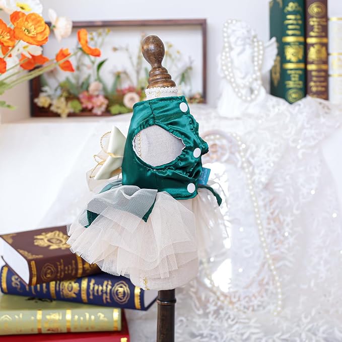 Fashion Sweet Puppy Dog Blingbling Princess Skirt Pet Dog Lace Cake Camisole Tutu Dress H-Dark Green L
