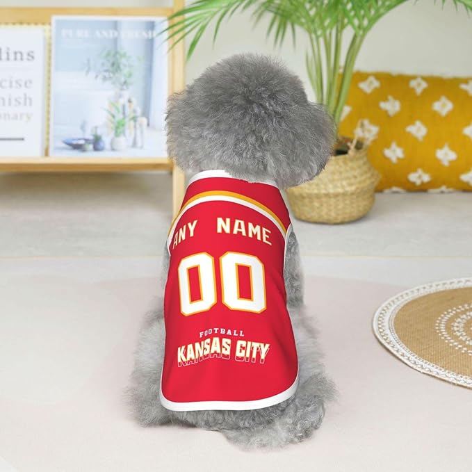 Kansas Custom Dog Clothes Pet Jersey Dog Jersey Various Sizes Customized Any Name & Number for Small & Middle and Big Dogs