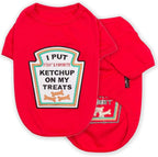 Parisian Pet Dog Shirt - Embroidered “I Put Ketchup on My Treats“ - 100% Cotton and Polyester Doggy Clothes - Sleeved, Lightweight Costume for Dogs - Red Puppy Shirts for Large Dogs - XL