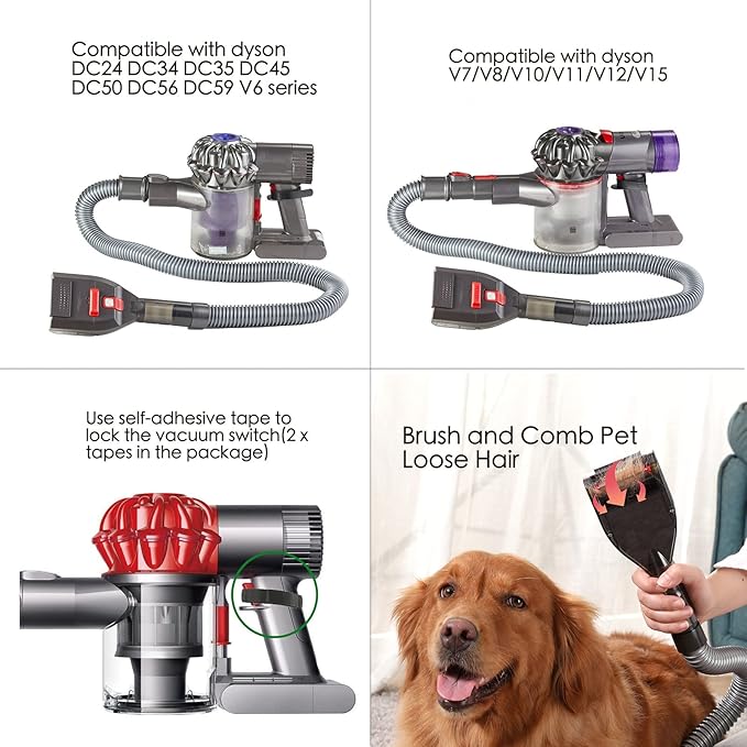 Brush Hair Deshedding Tool for Dogs&Cats Professional Shedding Fur Remover Comb as Vacuum Cleaner Attachment Kit for Dyson V15 V12 V11 V10 V8 V7 V6