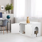 ZENY Wooden Cat Litter Cabinet, Hidden Litter Box Enclosure, Modern Storage Bench with Divider, Fit Most Boxes - White