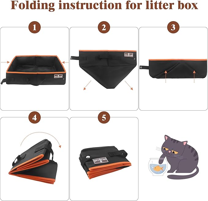 HiCaptain Portable Cat Travel Litter Box, Foldable Litter Box for Travel in Car, Collapsible Toliet Tray Carrier for Small and Medium Cats - Black