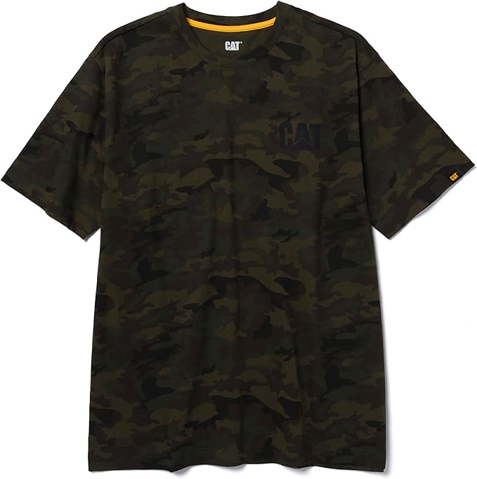 CAT Men's Trademark T-Shirts with Shape-Retention Rib Trim Spandex, Tagless Neck, and Cat Logo on Left Chest