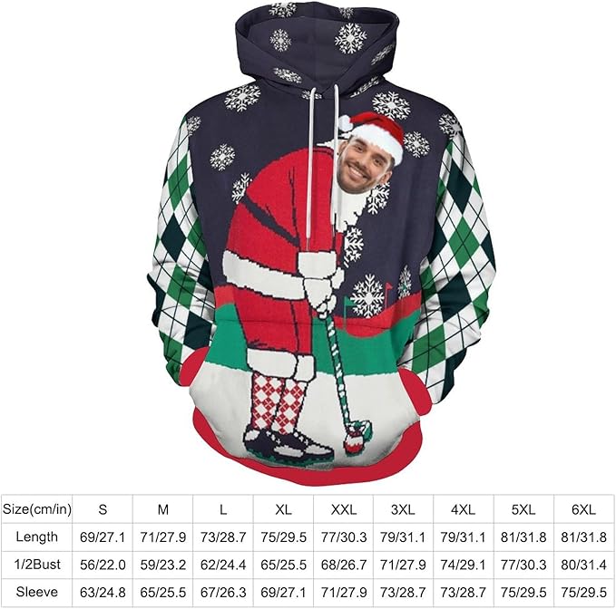 Artsadd Custom Face Unisex athletic Pockets Sweatshirt Loose Hoodie Custom Christmas Long Sleeve Sweatshirt Hooded Pullover
