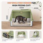 Removable Stainless Steel Cat Litter Box with lid, Front & Top Entry Kitty LitterBox，Cat Litter Box Enclosure, XL Extra Large High-Sided Metal Cat Box with Scoop,Mat,Footboard (Green)