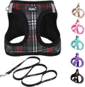 PUPTECK Dog Harness and Leash Set for Small Medium Dogs No Pull Step-in Soft Mesh Puppy Cat Vest Harnesses Reflective at Night, Plaid Pattern Black S
