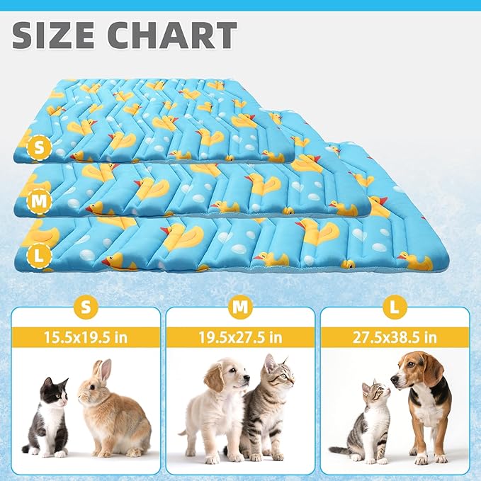 KOOLTAIL Dog Cooling Mat, Upgraded Two Sided Cooling Pad for Dogs Cats Puppy, Soft Pet Sleeping Blanket Keep Cool in Summer with Cute Duck Pattern, Washable Waterproof for Crate Sofa Bed, Blue L