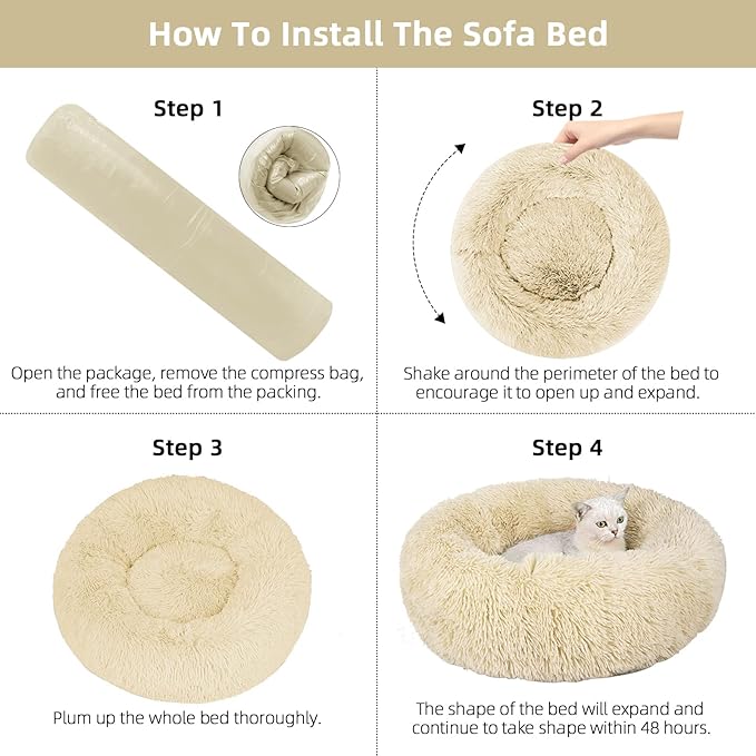 Nisrada Cat Beds for Indoor Cats,24 Inch Dog Bed for Small Melium Large Dogs, Washable-Round Pet Bed for Puppy and Kitten with Slip-Resistant Bottom