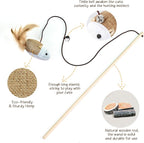 Natural Wood Cat Teaser Wand Toy, 3pcs 16 Inch, Catnip Sticks for Teeth Cleaning, Indoor Cat Exerciser