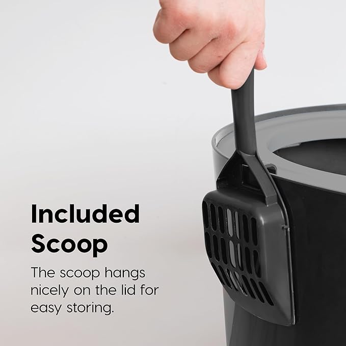 IRIS USA Cat Litter Box, Large Top Entry with Litter Catching Lid and Scoop, Dog Proof, Cat Box Enclosure, Black/Gray