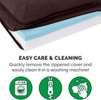 Furhaven Cooling Gel Dog Bed for Large/Medium Dogs w/ Removable Bolsters & Washable Cover, For Dogs Up to 55 lbs - Two-Tone Plush Faux Fur & Suede L Shaped Chaise - Espresso, Large