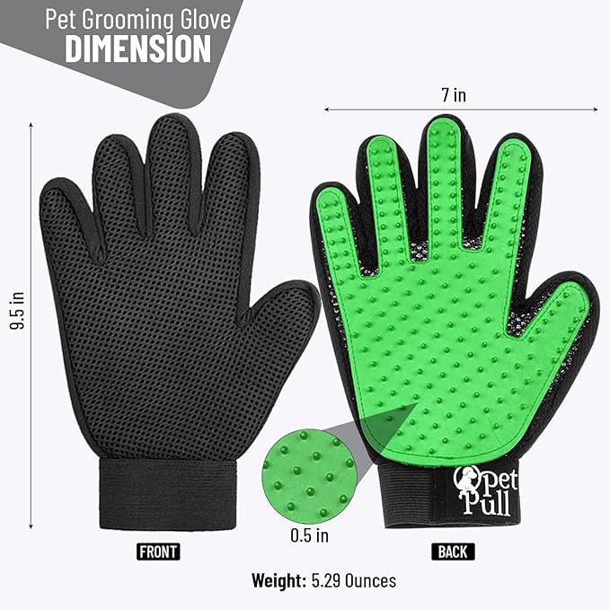Pet Grooming Gloves with 259 Silicone Tips - Pet Hair Removal Tool Gentle Shedding Dog Washing Gloves - Deshedding Brush Hair Remover Mitts for Dogs & Cats for Long and Short Hair (Green)