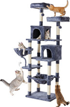 DUMOS Tall 71 inch Cat Tree Tower, Large Multi Level Cat Climbing Tower with Condo, Natural Sisal Scratching Posts, Platform, Hammock, Basket, Pet Tree House for Indoor Cats Play, Dark Grey