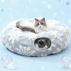 Grelife Cat Tunnel Bed for Indoor Cats, Cute Cat Tunnel Toys, Cat Donut Tunnel Toys with Washable/Removable Cushion, Non-Slip Base, for Cats, Kittens, Small Pets(33.4")