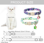 Lionet Paws 2pcs Pack Cotton Cat Collars,Breakaway Buckle with Floral and Dinosaur Pattern， Cute Adjustable Cat Flower Collar