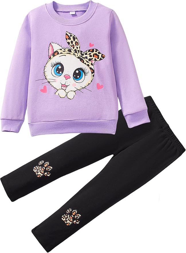 Little Girls Unicorn Outfits 2 Piece Kids Ruffle Sleeve Sweatshirt + Leggings Fall Leopard Clothing Sets 2-10 Years Old