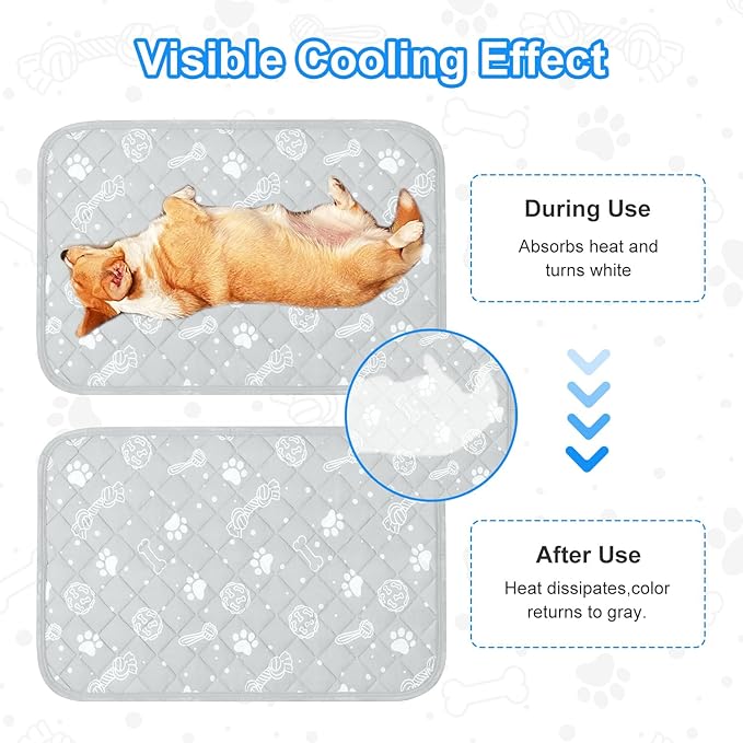 MH MYLUNE HOME Dog/Cat Cooling Mat, Arc-Chill Cooling Fiber & Endothermic Color Changing Pet Mat, 20'x30', Foldable & Washable, Non-Toxic Summer Pet Blanket, Light Gray