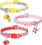 BINGPET Breakaway Cat Collar with Bell, 3 Pack Cat Collars for Girl Cats, Cute Kitty Collars Accessories with Pineapple & Cherry & Strawberry