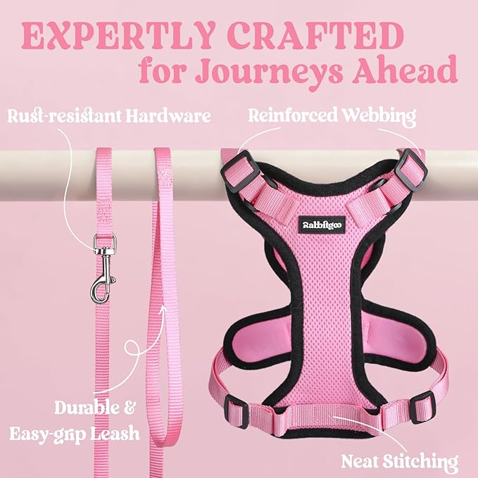 rabbitgoo Cat Harness and Leash for Walking, Escape Proof Soft Adjustable Vest Harnesses for Cats, Easy Control Breathable Reflective Strips Jacket, Pink, S